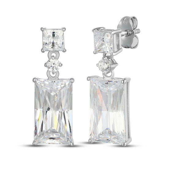Radiant-Cut White Lab-Created Sapphire Drop Earrings Sterling Silver