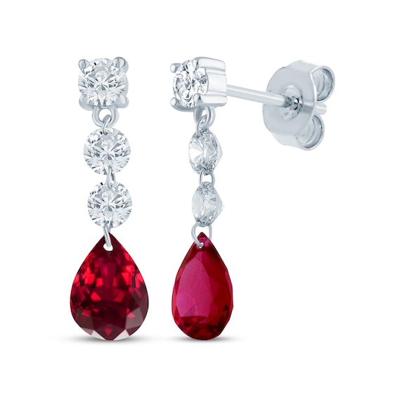 Pear-Shaped Lab-Created Ruby & Lab-Grown Diamond Dangle Earrings 5/8 ct tw 10K White Gold