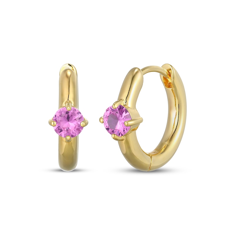 Main Image 1 of STUDIO BY KAY Round-Cut Pink Lab-Created Sapphire Solitaire Hoop Earrings 24K Yellow Gold Vermeil Sterling Silver