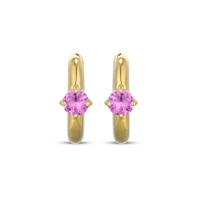 Main Image 2 of STUDIO BY KAY Round-Cut Pink Lab-Created Sapphire Solitaire Hoop Earrings 24K Yellow Gold Vermeil Sterling Silver