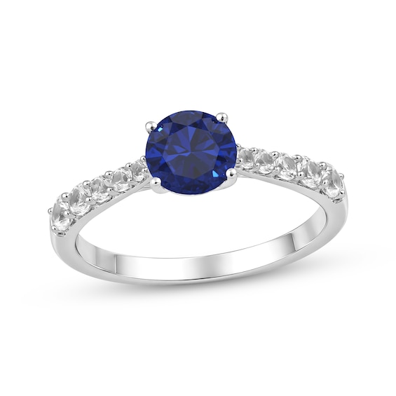 Blue & White Lab-Created Sapphire Ring Sterling Silver
