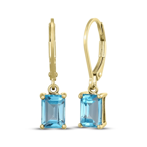 STUDIO BY KAY Emerald-Cut Swiss Blue Topaz Solitaire Dangle Earrings 24K Yellow Gold Vermeil Sterling Silver