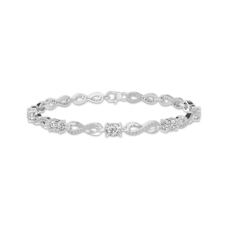 Main Image 1 of Oval-Cut White Lab-Created Sapphire Infinity Link Bracelet Sterling Silver 7.25"