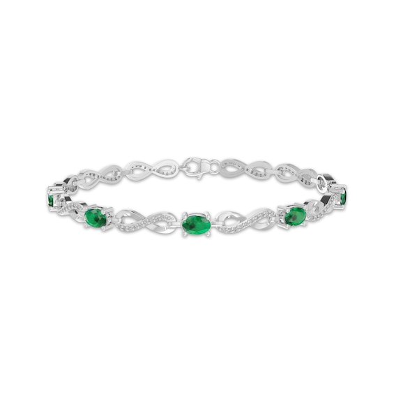 Oval-Cut Lab-Created Emerald & White Lab-Created Sapphire Infinity Link Bracelet Sterling Silver 7.25"