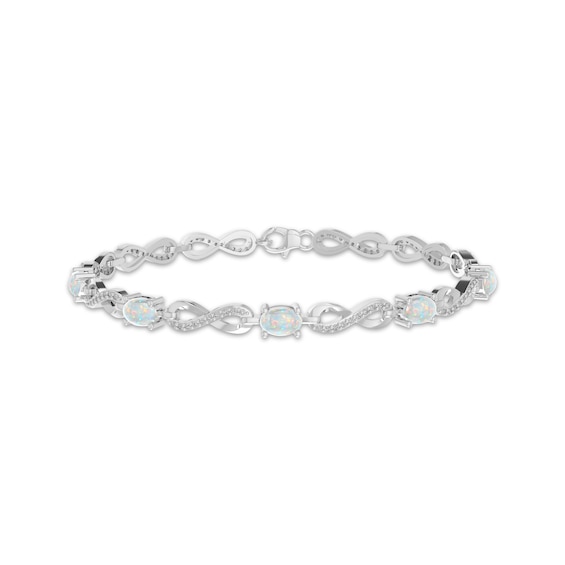 Oval-Cut Lab-Created Opal & White Lab-Created Sapphire Infinity Link Bracelet Sterling Silver 7.25"