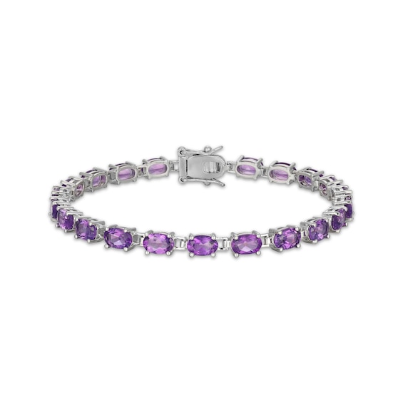 Oval-Cut Amethyst Line Bracelet Sterling Silver 7.25"