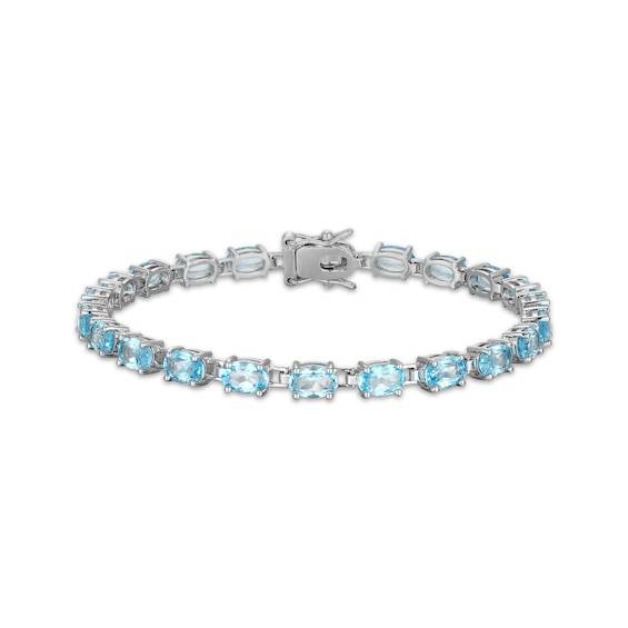 Oval-Cut Swiss Blue Topaz Line Bracelet Sterling Silver 7.25"