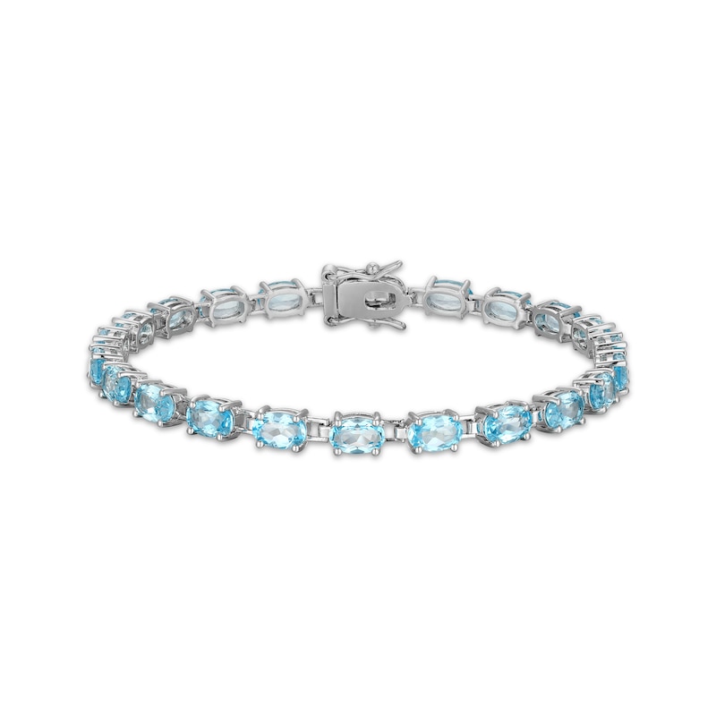 Main Image 1 of Oval-Cut Swiss Blue Topaz Line Bracelet Sterling Silver 7.25"