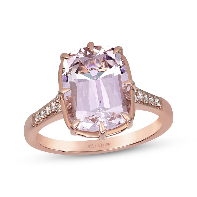 Main Image 1 of Le Vian Cushion-Cut Natural Morganite Ring 1/10 ct tw Diamonds 14K Strawberry Gold