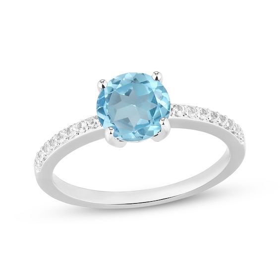 Natural Swiss Blue Topaz & White Lab-Created Sapphire Ring Sterling Silver