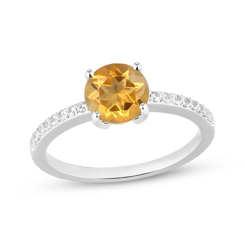 Main Image 1 of Natural Citrine & White Lab-Created Sapphire Ring Sterling Silver