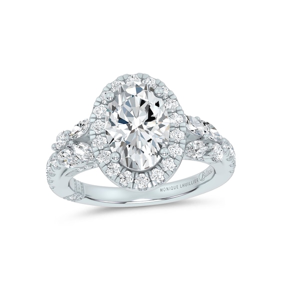 Monique Lhuillier Bliss Natural Diamond Oval-Shaped Halo Engagement Ring Setting 7/8 ct tw Platinum