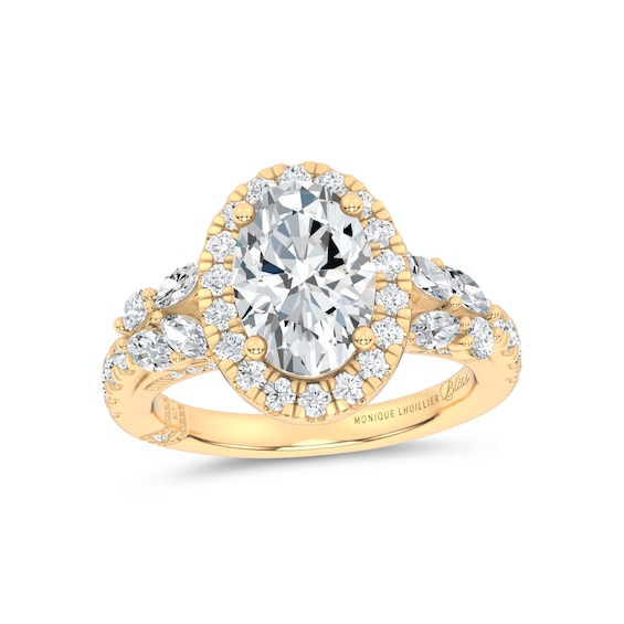 Monique Lhuillier Bliss Natural Diamond Oval-Shaped Halo Engagement Ring Setting 7/8 ct tw 18K Yellow Gold