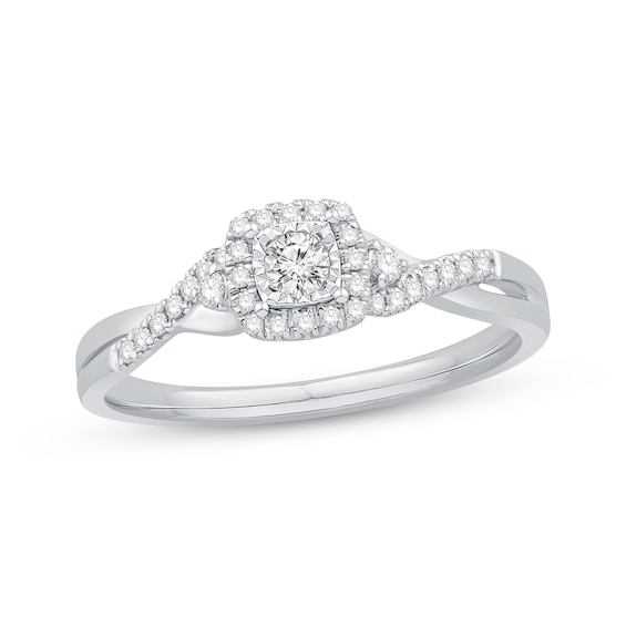Diamond Halo Engagement Ring 1/4 ct tw 10K White Gold