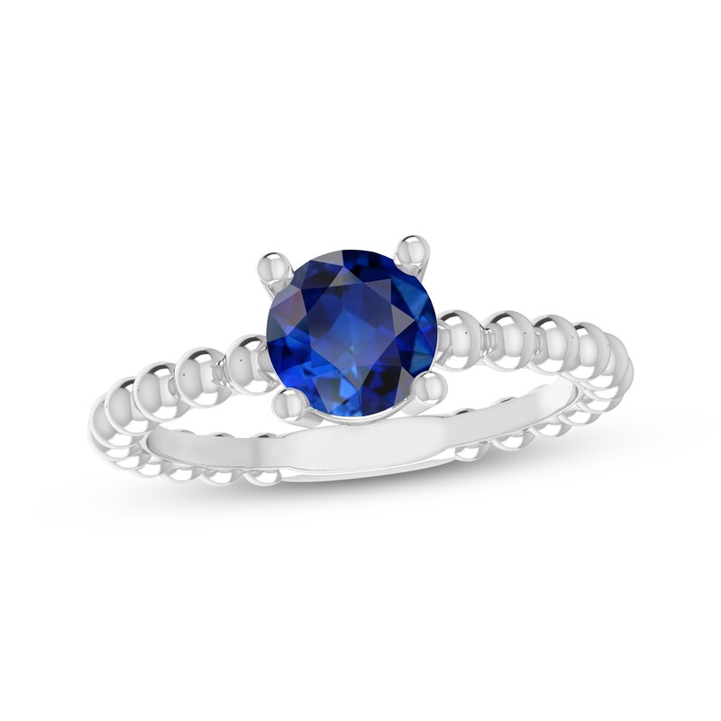 Blue Round-Cut Lab-Created Sapphire Beaded Ring Sterling Silver