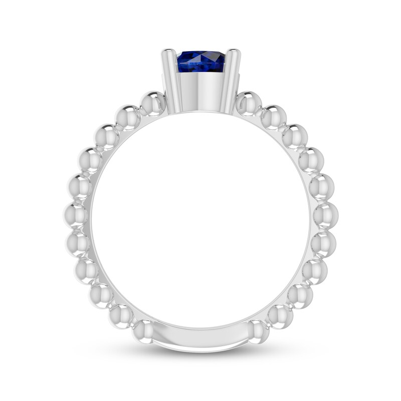 Blue Round-Cut Lab-Created Sapphire Beaded Ring Sterling Silver