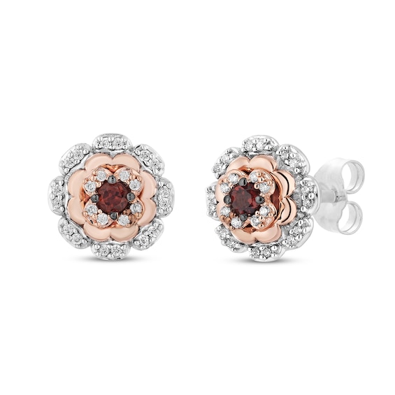 Kay Disney Treasures Coco Garnet & Diamond Flower Earrings 1/10 ct tw Sterling Silver & 10K Rose Gold