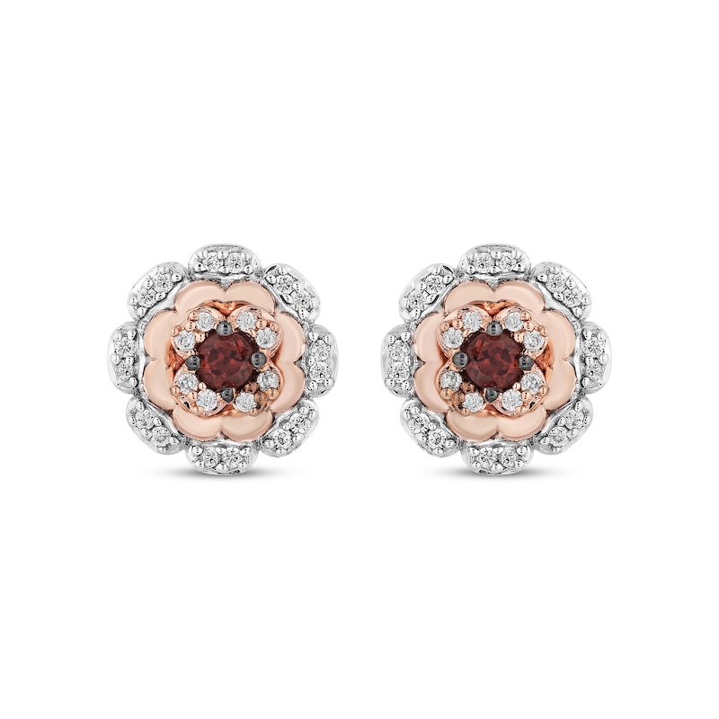 Disney Treasures Coco Garnet & Diamond Flower Earrings 1/10 ct tw Sterling Silver & 10K Rose Gold