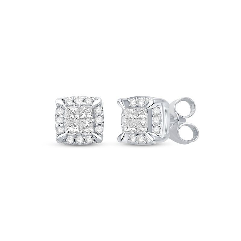 Main Image 1 of Princess-Cut Quad Stud Earrings 1/4 ct tw 10K White Gold