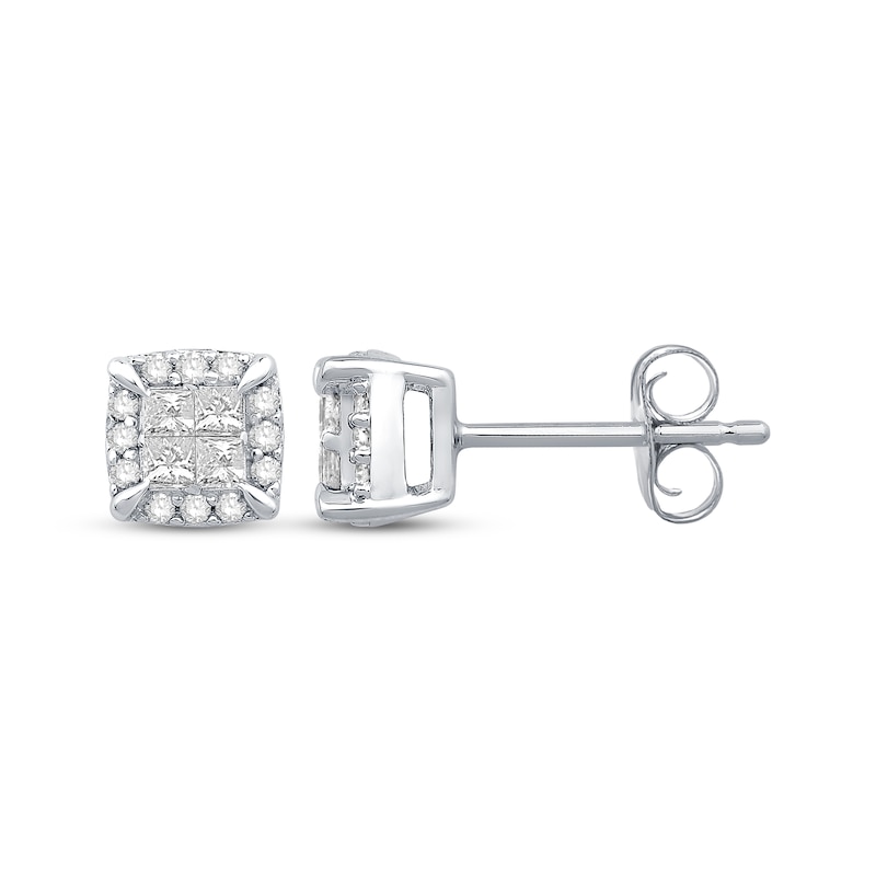 Main Image 3 of Princess-Cut Quad Stud Earrings 1/4 ct tw 10K White Gold