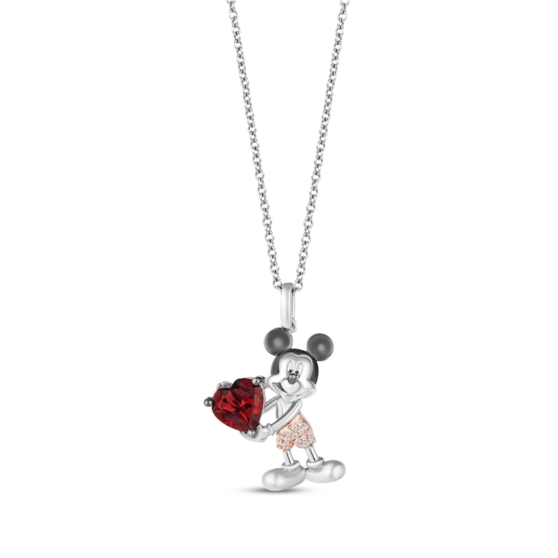 Main Image 1 of Disney Treasures Mickey Mouse Garnet & Diamond Accent Necklace Sterling Silver & 10K Rose Gold 19”