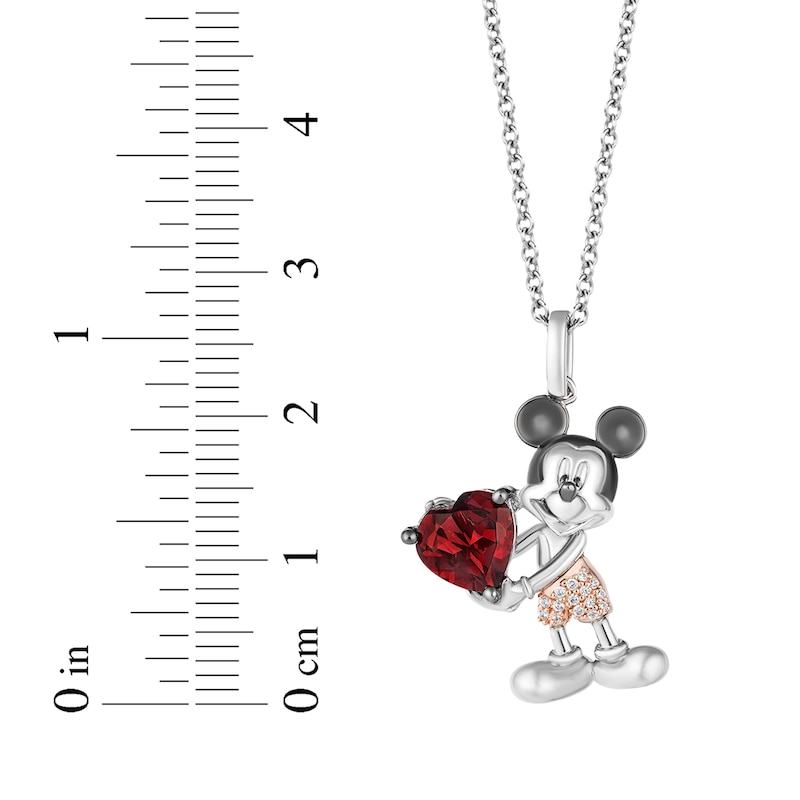 Disney Treasures 100 Years of Disney Mickey Mouse Garnet & Diamond Accent Necklace Sterling Silver & 10K Rose Gold 19”