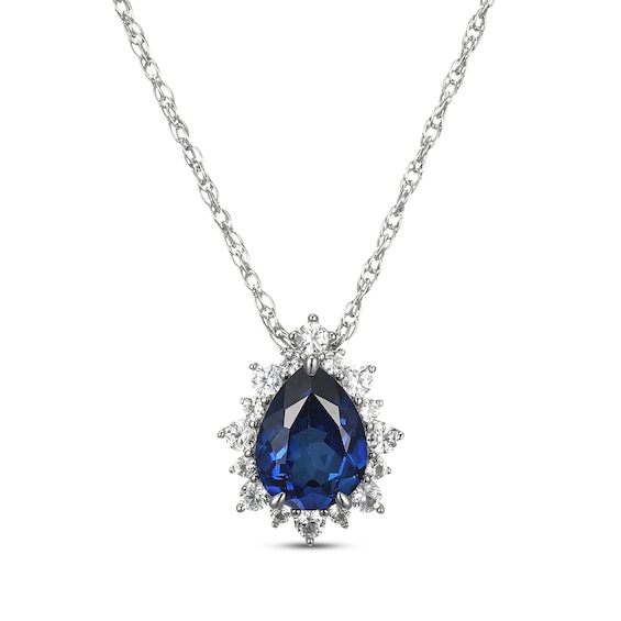 Pear-Shaped Blue Lab-Created Sapphire & White Lab-Created Sapphire Necklace Sterling Silver 18"