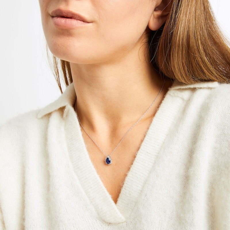 Main Image 5 of Pear-Shaped Blue Lab-Created Sapphire & White Lab-Created Sapphire Necklace Sterling Silver 18&quot;