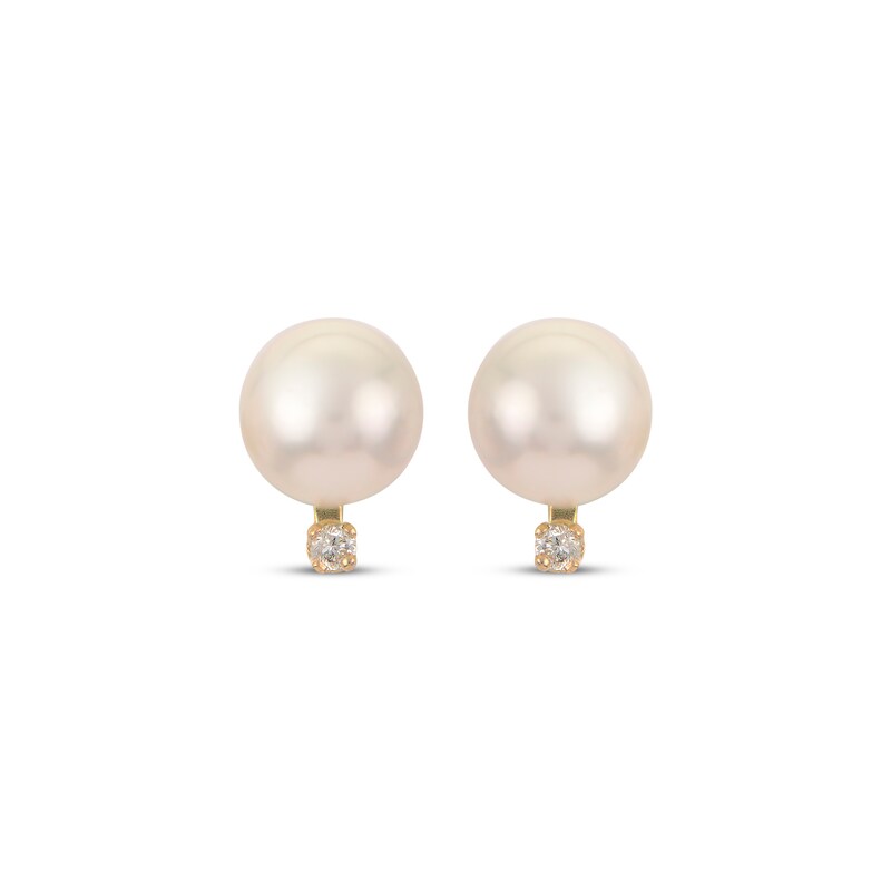 Main Image 2 of Cultured Akoya Pearl & Diamond Stud Earrings 14K Yellow Gold