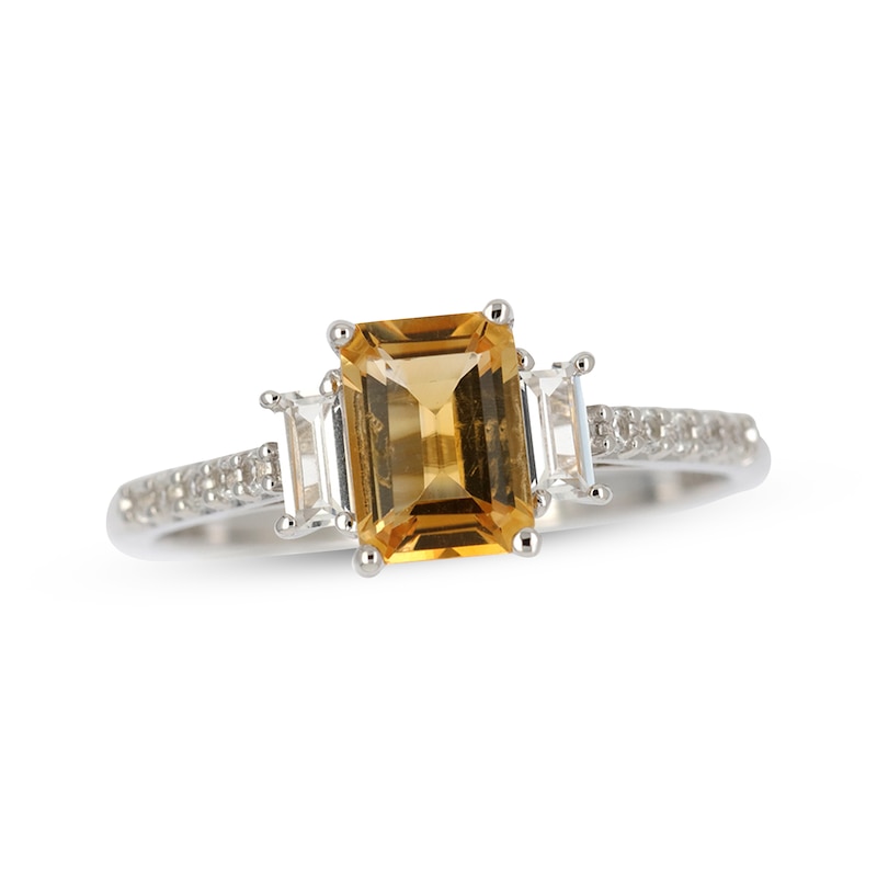 Main Image 1 of Emerald-Cut Citrine & White Lab-Created Sapphire Ring Sterling Silver