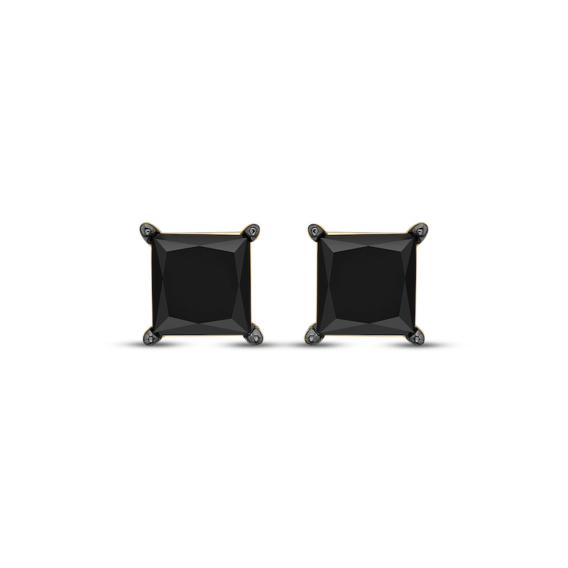 Princess-Cut Black Diamond Solitaire Stud Earrings 1 ct tw 10K Yellow Gold