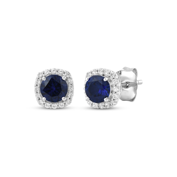 Blue & White Lab-Created Sapphire Stud Earrings Sterling Silver
