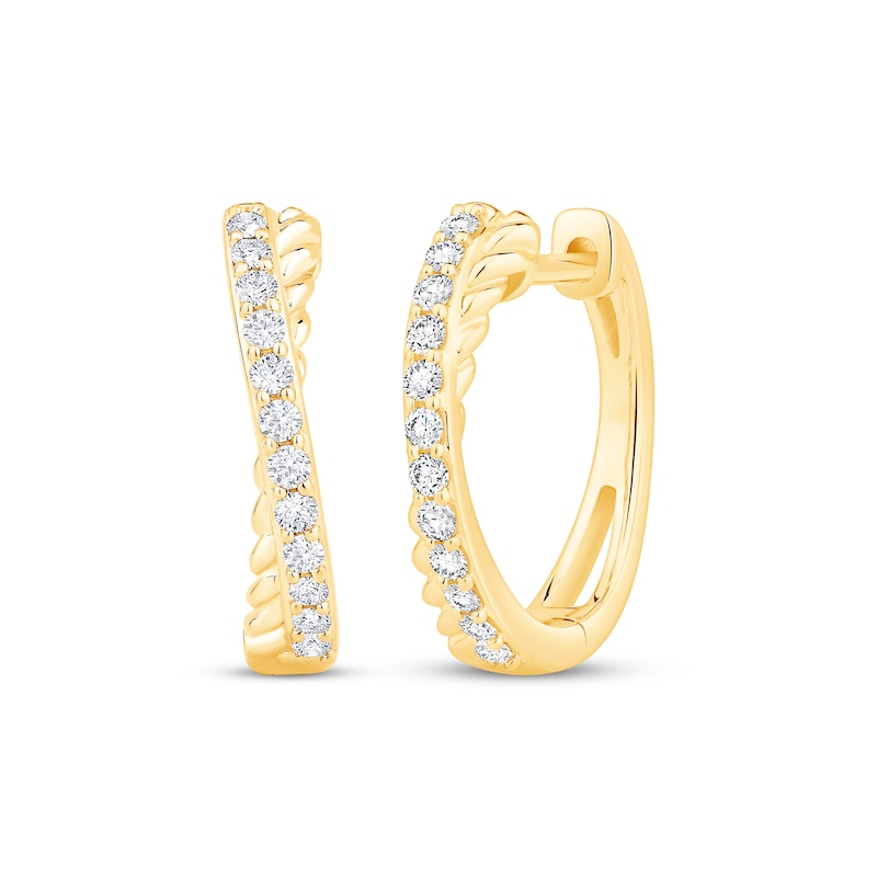 Diamond Rope Crossover Huggie Hoop Earrings 1/6 ct tw 10K Yellow Gold
