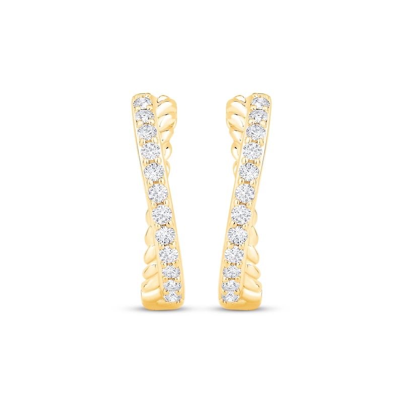 Diamond Rope Crossover Huggie Hoop Earrings 1/6 ct tw 10K Yellow Gold