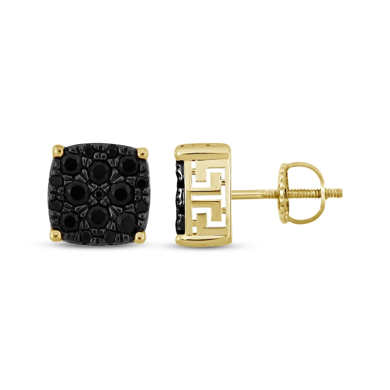 Main Image 1 of Men's Black Diamond Stud Earrings 1 ct tw 10K Yellow Gold
