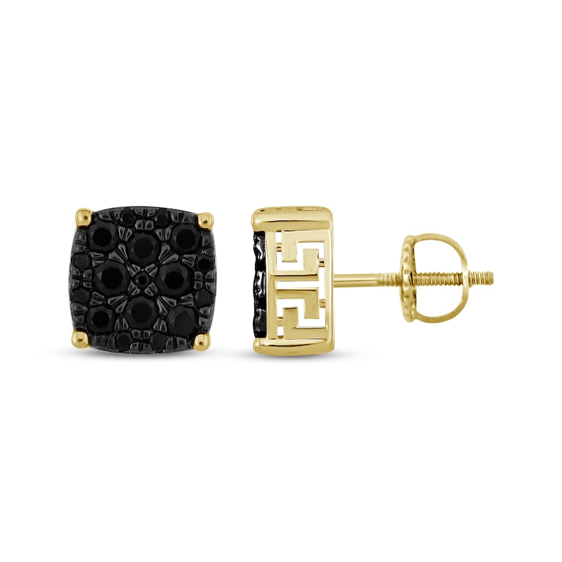 Men's Black Diamond Stud Earrings 1 ct tw 10K Yellow Gold