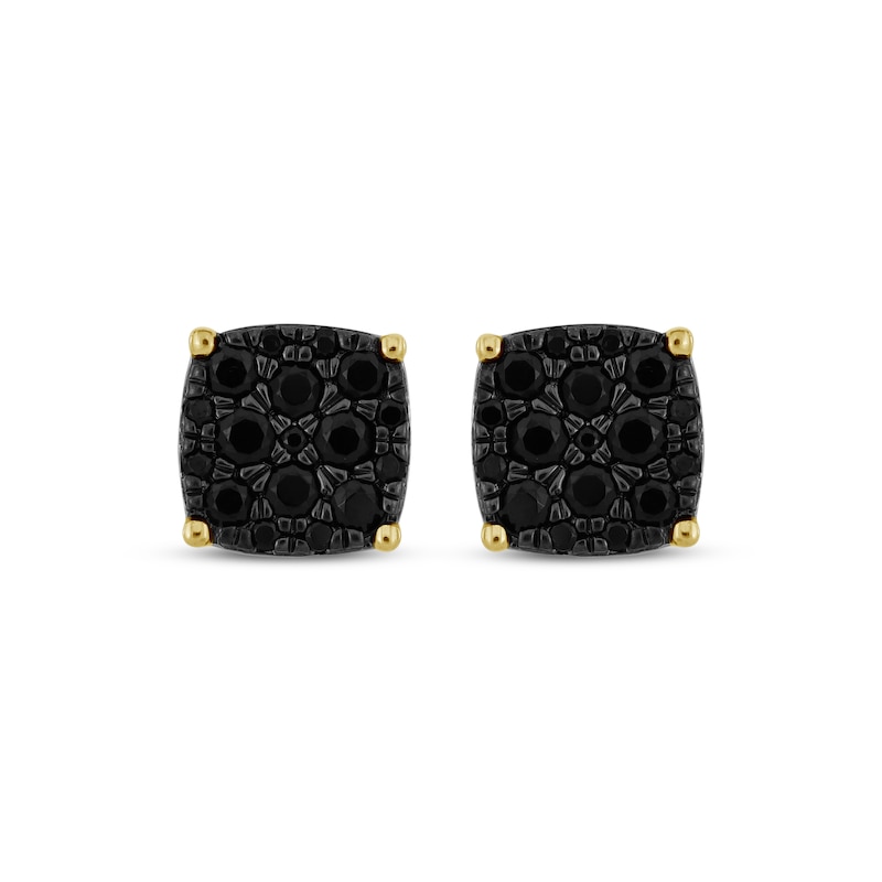 Main Image 2 of Men's Black Diamond Stud Earrings 1 ct tw 10K Yellow Gold