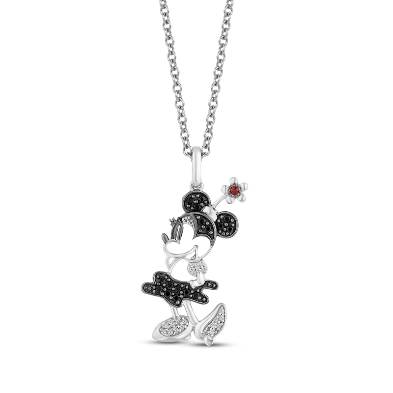 Disney Treasures Minnie Mouse Garnet & Diamond Necklace 1/6 ct tw Sterling Silver 19"