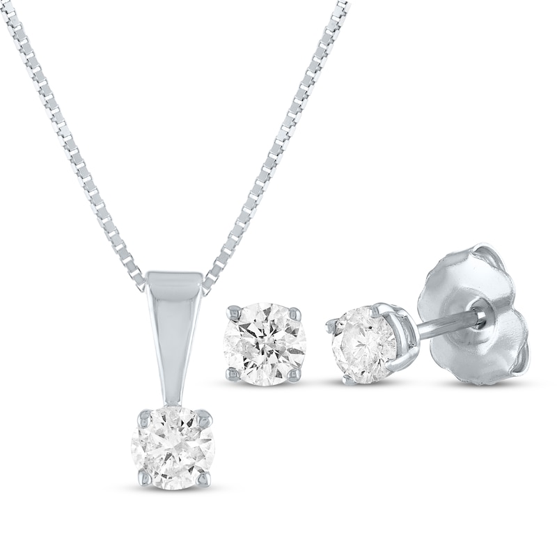 Diamond Solitaire Gift Set 1/2 ct tw 10K White Gold 18" (J/I3)