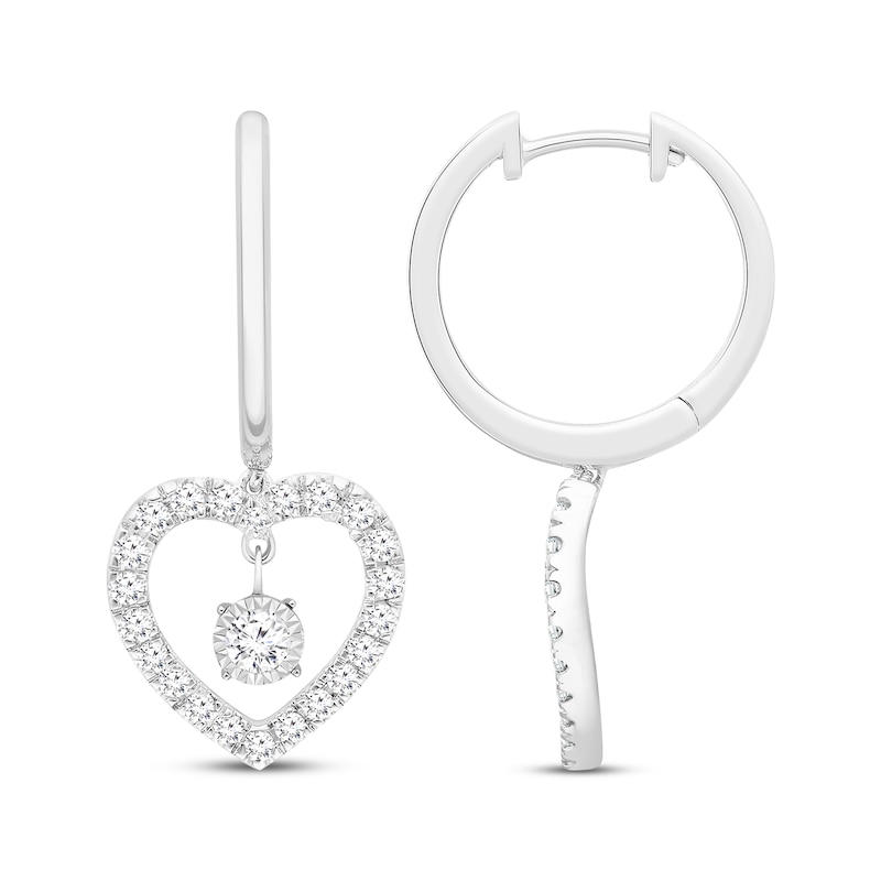 Unstoppable Love Diamond Heart Dangle Hoop Earrings 1/2 ct tw 10K White Gold