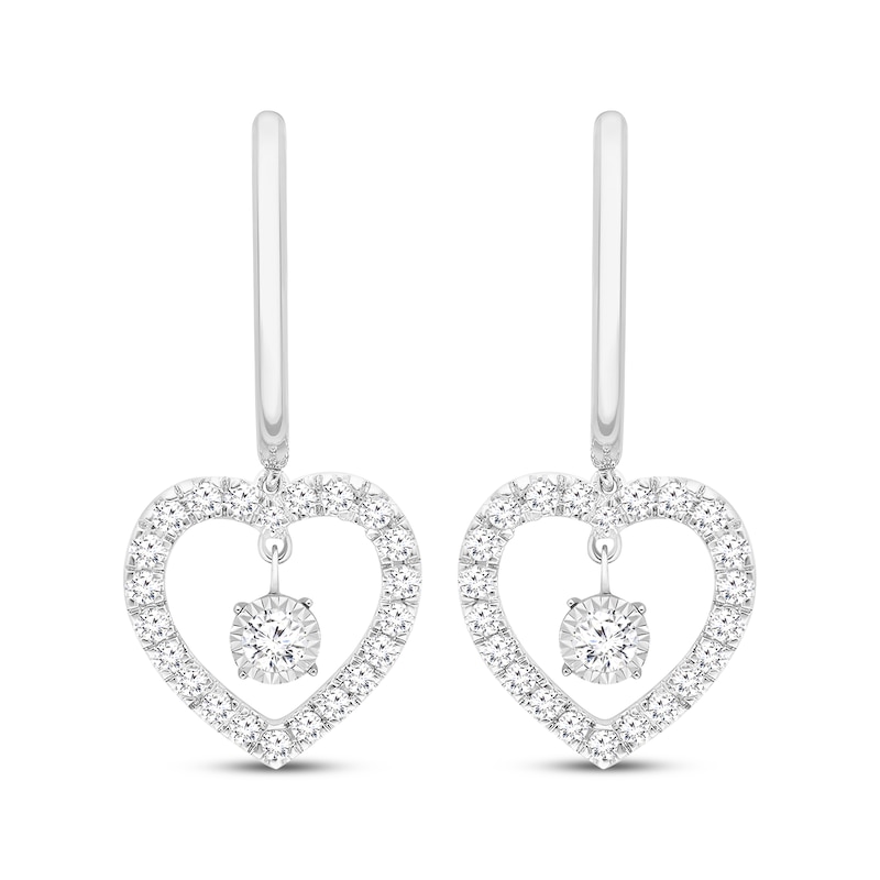 Unstoppable Love Diamond Heart Dangle Hoop Earrings 1/2 ct tw 10K White Gold