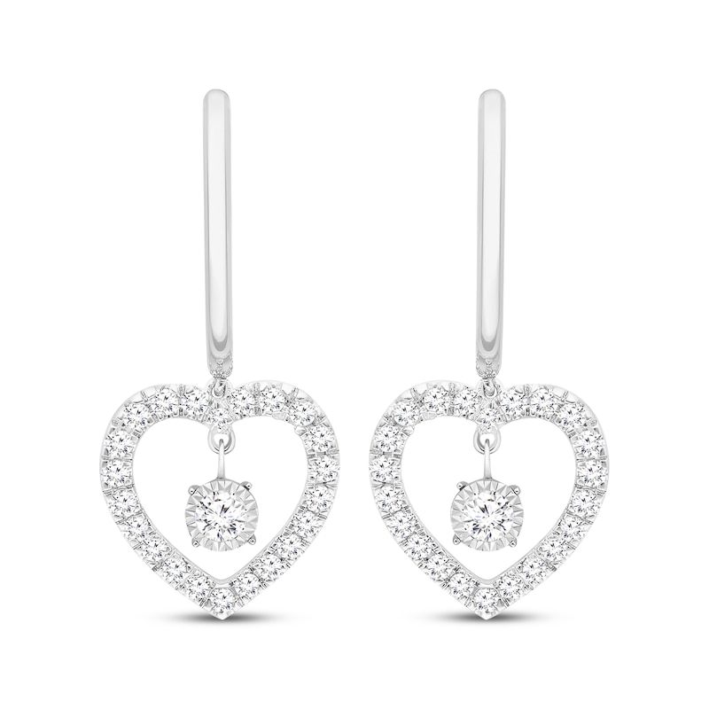 Main Image 2 of Unstoppable Love Diamond Heart Dangle Hoop Earrings 1/2 ct tw 10K White Gold