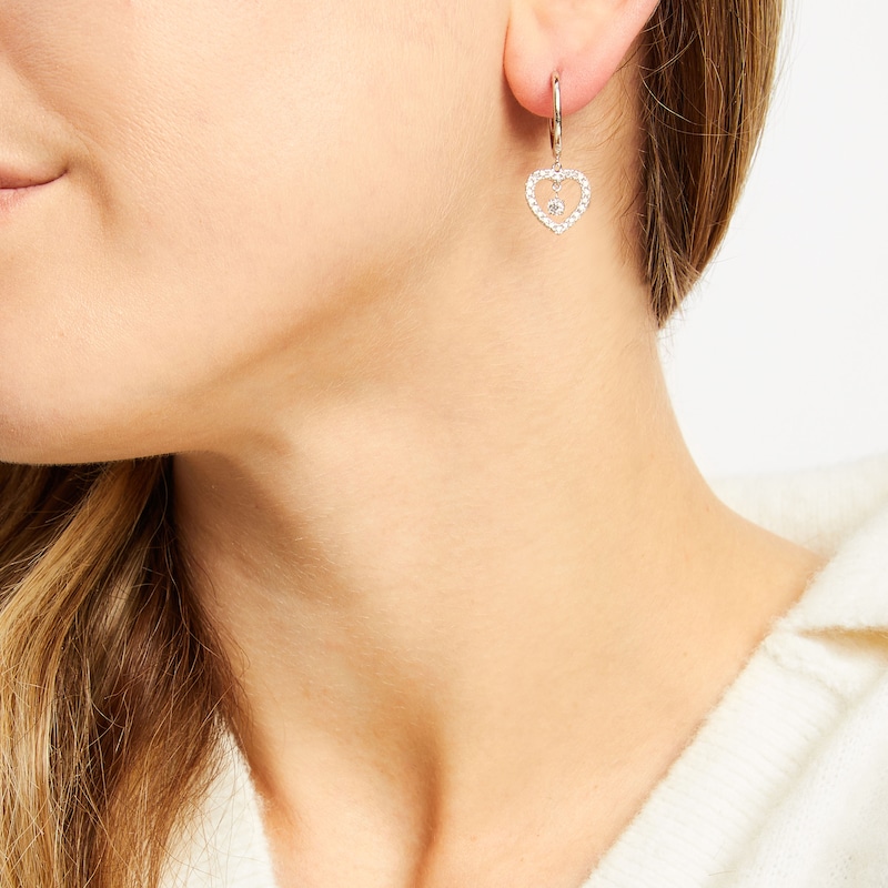 Main Image 3 of Unstoppable Love Diamond Heart Dangle Hoop Earrings 1/2 ct tw 10K White Gold
