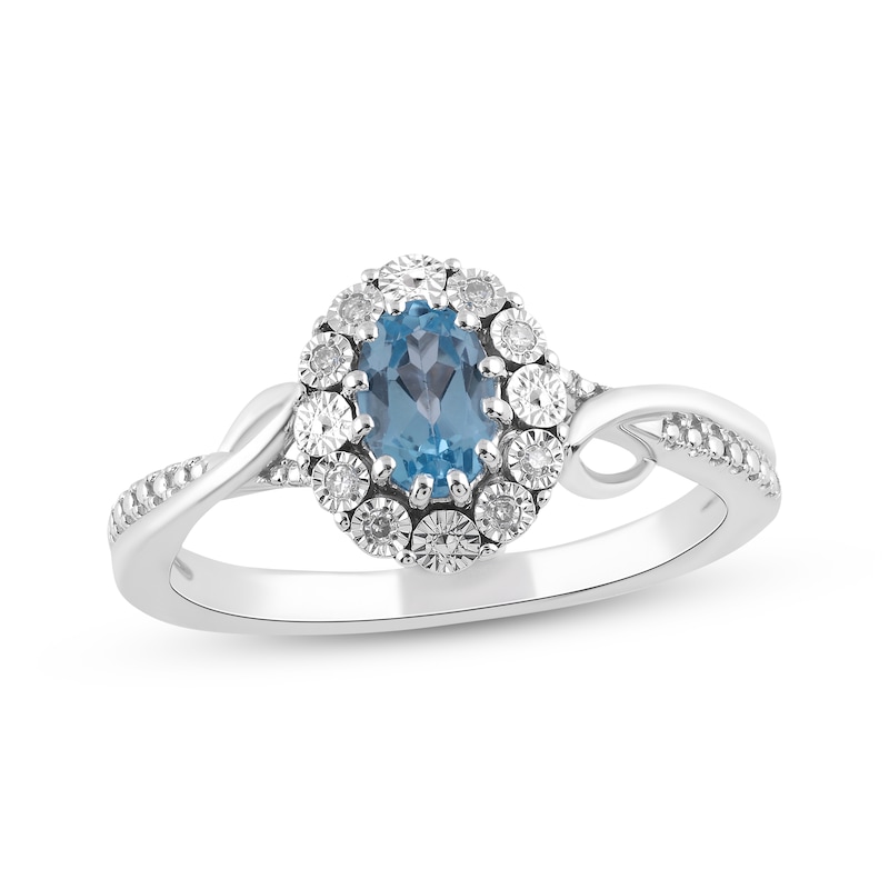 Main Image 1 of Oval-Cut Swiss Blue Topaz & Diamond Accent Swirl Ring Sterling Silver