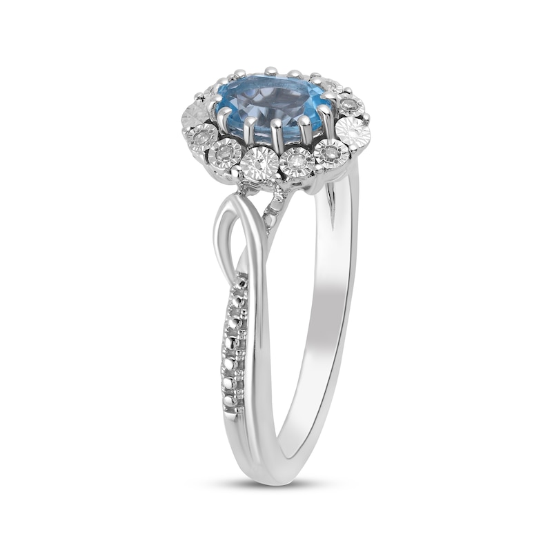 Main Image 2 of Oval-Cut Swiss Blue Topaz & Diamond Accent Swirl Ring Sterling Silver