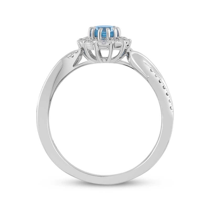 Main Image 3 of Oval-Cut Swiss Blue Topaz & Diamond Accent Swirl Ring Sterling Silver