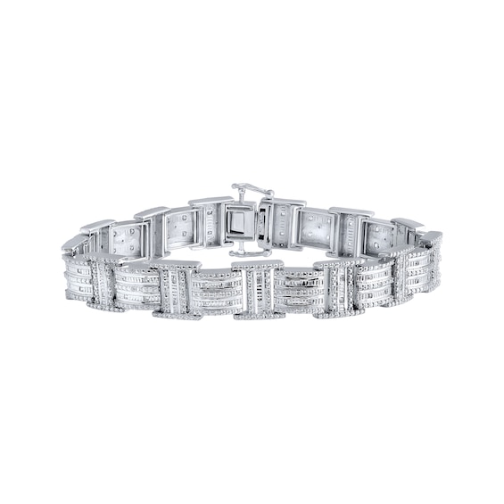 Men's Baguette & Round-Cut Diamond Link Bracelet 3/4 ct tw Sterling Silver 8.5"