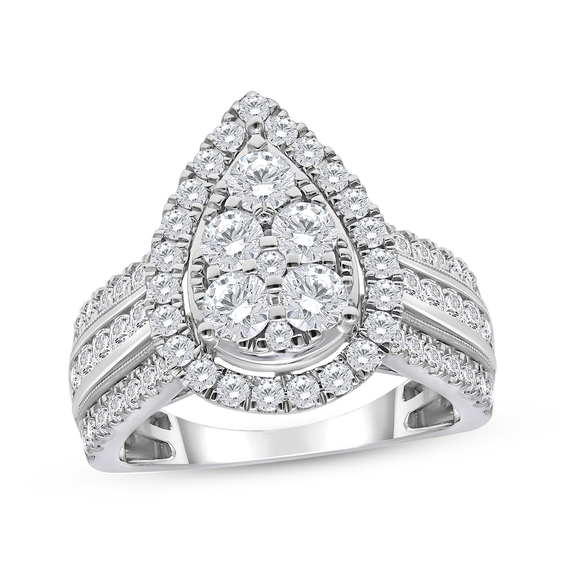 Multi-Diamond Pear Halo Engagement Ring 2 ct tw 10K White Gold