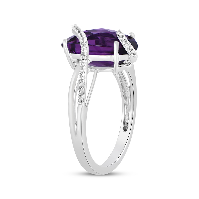 Main Image 2 of Oval-Cut Amethyst & White Lab-Created Sapphire Ring Sterling Silver