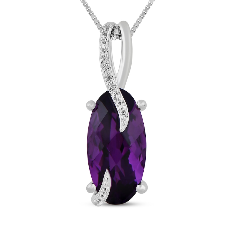 Main Image 1 of Oval-Cut Amethyst & White Lab-Created Sapphire Necklace Sterling Silver 18"